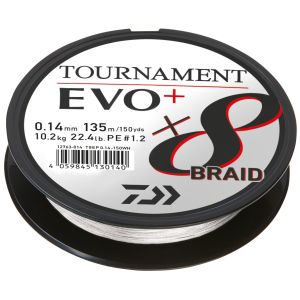 DAIWA Tournament x8 Braid EVO+, 135m, 0,1mm, 6.7kg / 14,77lbs, weiß, Angelschnur geflochten, 12763-010