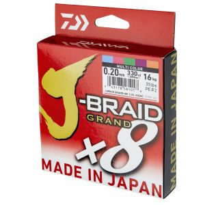 DAIWA J-Braid Grand X8, 3000m, 0,2mm, 16kg / 35,27lbs, mehrfarbig, Geflochtene Angelschnur, 12795-320