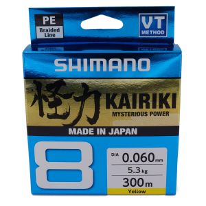 SHIMANO Kairiki 8, 300m, 0,16mm, 10.3kg / 22,71lbs, gelb, 8fach Geflochtene Angelschnur, 59WPLA68R33