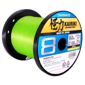 SHIMANO Kairiki 8, 3000m, 0,2mm, 17.1kg / 37,7lbs, Mantis Grün, 8-fach Geflochtene Schnüre, 59WPLM98S1F