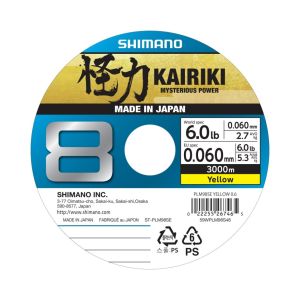 SHIMANO Kairiki 8, 3000m, 0,06mm, 5.3kg / 11,68lbs, gelb, Geflochtene Angelschnur, 59WPLM98S48