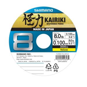 SHIMANO Kairiki 8, 3000m, 0,1mm, 6.5kg / 14,33lbs, gelb, Geflochtene Angelschnur, 59WPLM98S4A