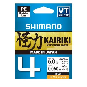 SHIMANO Kairiki 4, 150m, 0,06mm, 4.4kg / 9,7lbs, HI-VIS Orange, 4-fach Geflochtene Schnüre, LDM54TE0606015H