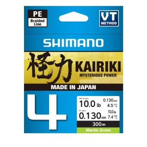 SHIMANO Kairiki 4, 300m, 0,13mm, 7.4kg / 16,31lbs, Mantis Grün, 4-fach Geflochtene Schnüre
