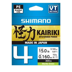 SHIMANO Kairiki 4, 300m, 0,16mm, 8.1kg / 17,86lbs, Mantis Grün, 4-fach Geflochtene Schnüre