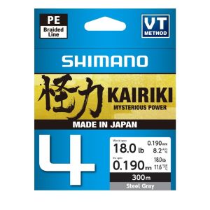 SHIMANO Kairiki 4, 300m, 0,19mm, 11.6kg / 25,57lbs, Stahlgrau, 4-fach Geflochtene Schnüre, LDM64TE1819030S