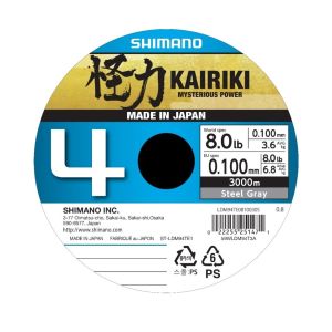 SHIMANO Kairiki 4, 3000m, 0,1mm, 6.8kg / 14,99lbs, Stahlgrau, 4-fach Geflochtene Schnüre, LDM94TE0810030S