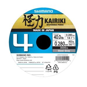 SHIMANO Kairiki 4, 3000m, 0,28mm, 26kg / 57,32lbs, Stahlgrau, 4-fach Geflochtene Schnüre, LDM94TE4028030S