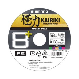 SHIMANO Kairiki 8+, 3000m, 0,13mm, 8.3kg / 18,3lbs, mehrfarbig, 8-fach Geflochtene Schnüre, LDM98XE1013030M