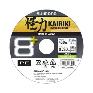 SHIMANO Kairiki 8+, 3000m, 0,28mm, 30.4kg / 67,02lbs, Mantis Green, 8-fach Geflochtene Schnüre