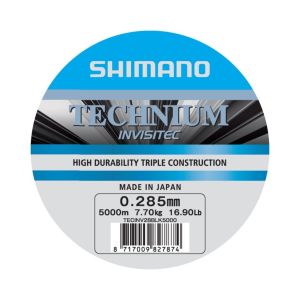 SHIMANO Technium Invisi, 5000m, 0,29mm, 7.7kg / 16,98lbs, grau, Monofile Karpfen Angelschnur, TECINV28BLK5000