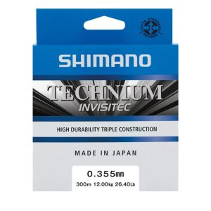 SHIMANO Technium Invisitec, 300m, 0,36mm, 12kg / 26,46lbs, Schwach sichtbares Grau, Monofile Karpfen Angelschnur, TECINV30035